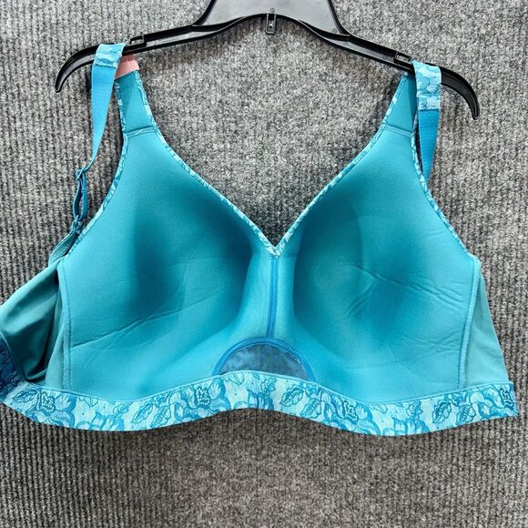 Cacique Lightly Lined No Wire Bra 48DD Blue Floral Lace Comfort Bliss NEW - Picture 5 of 8